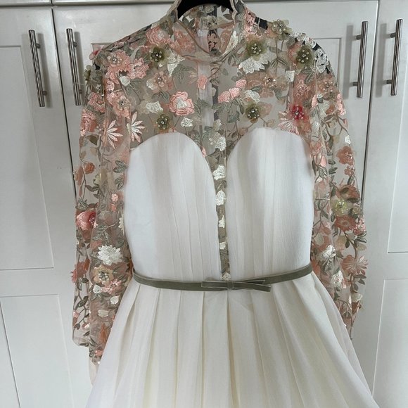 Teuta Matoshi Ivory Gown with Floral Accents - Picture 3 of 12